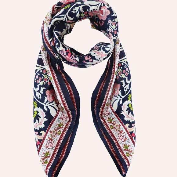 NWT Navy Blue Floral 100% Silk Bandana - Picture 3 of 4